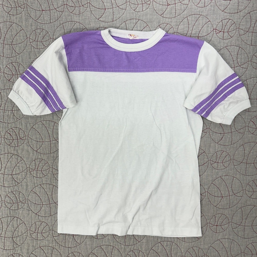 Alore T-Shirt White Purple Colorblock Striped Sleeve / Men's Medium